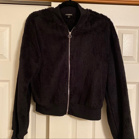 Express Black Sherpa Bomber Jacket - Picture 5 of 8